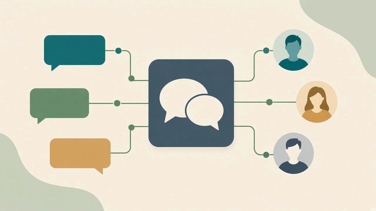 Messages from several people meeting in one shared conversation.